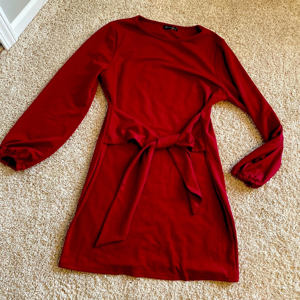 Burgundy Dress with tie